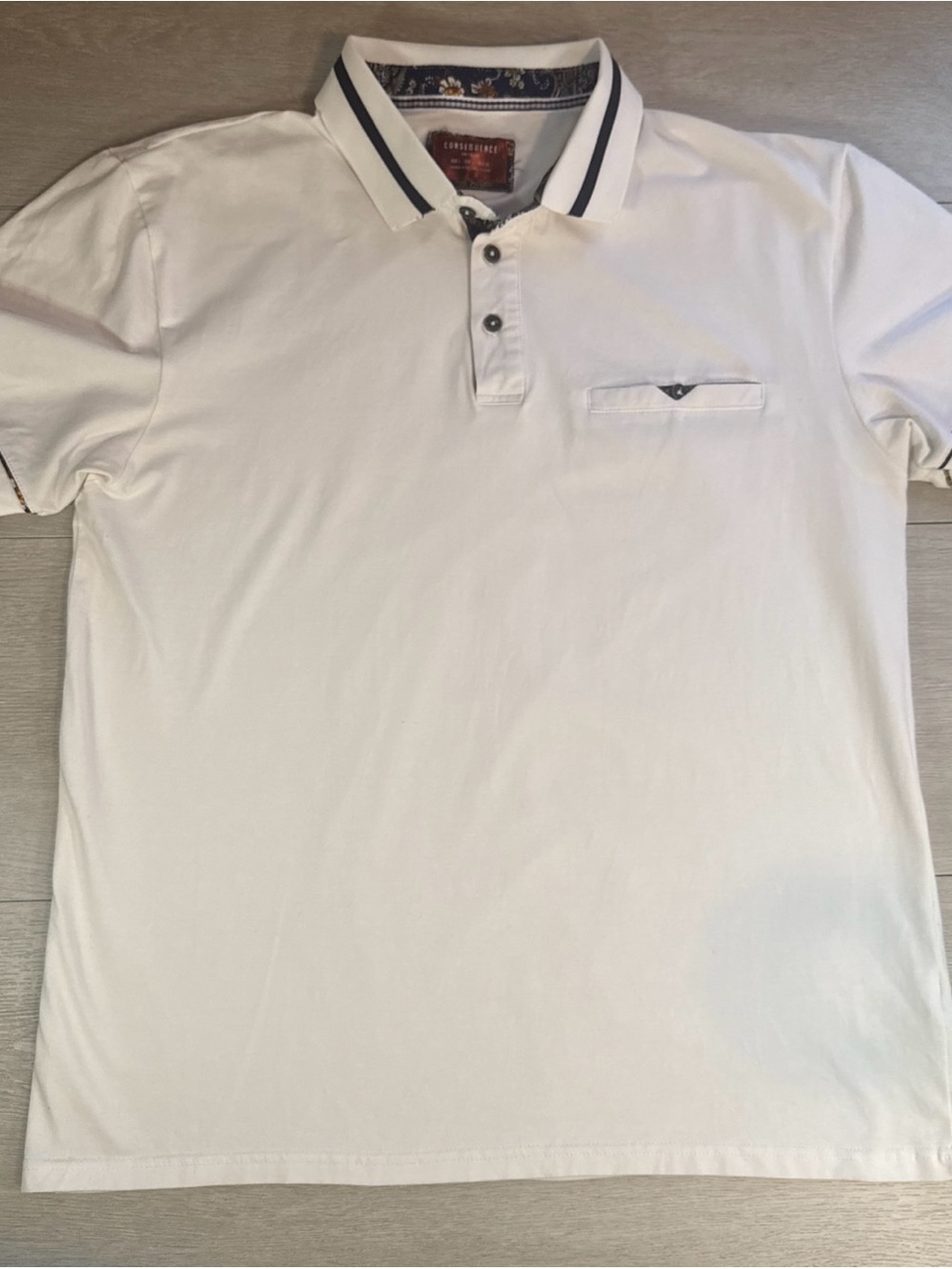 Men's White Short-Sleeve Button-Down Polo with Contrast Trim